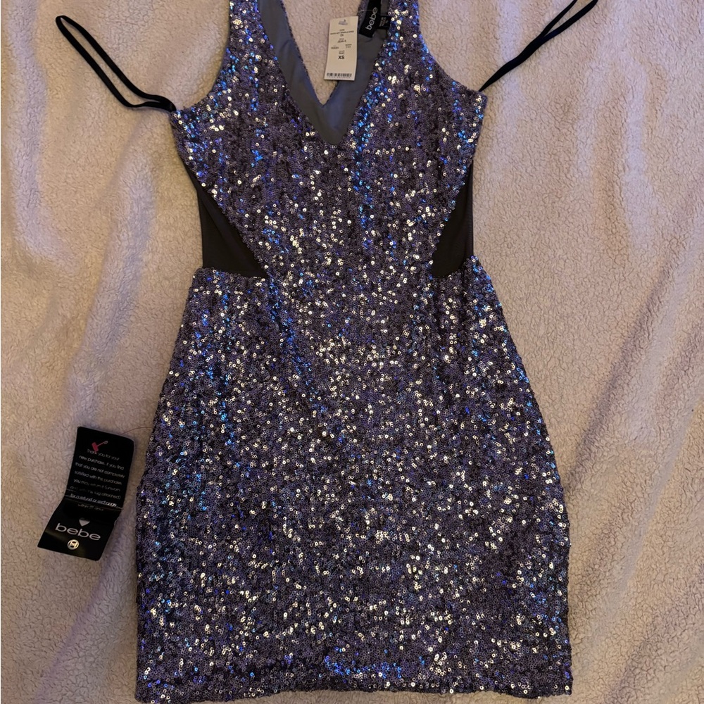 Bebe Glittering Silver Mini Dress